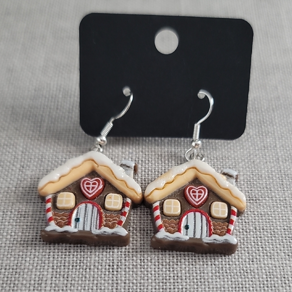Festive Gingerbread House Earrings - Picture 3 of 4